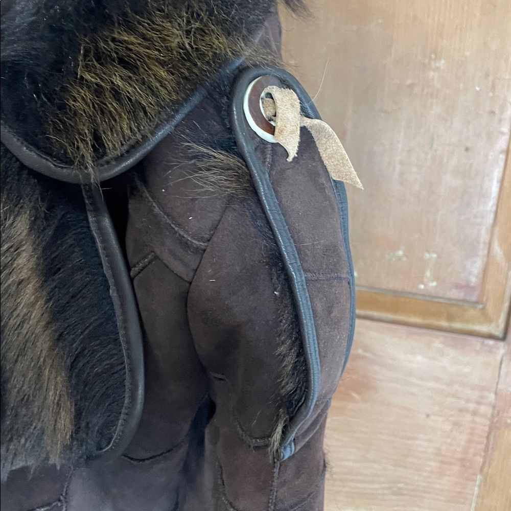 Pitc Brown Patchwork Suede Sheep Fur Leather Coat - image 6